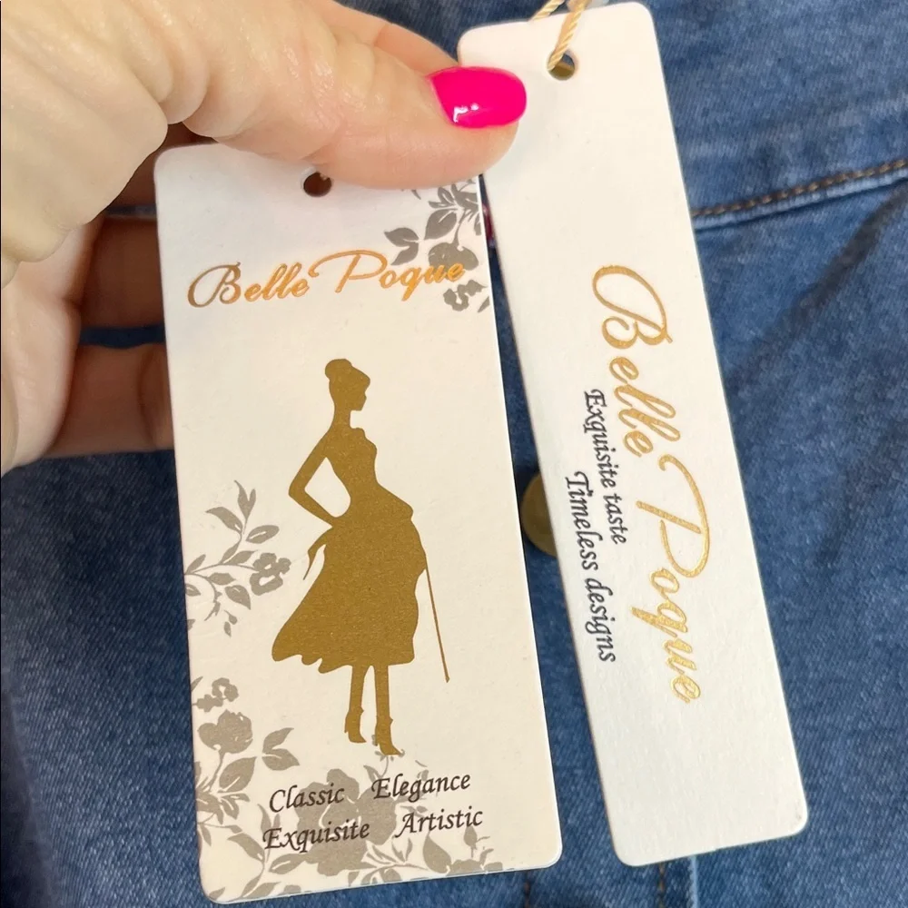 Belle Poque NWT Classic Blue Full A-Line Denim Skirt with pockets SZ L